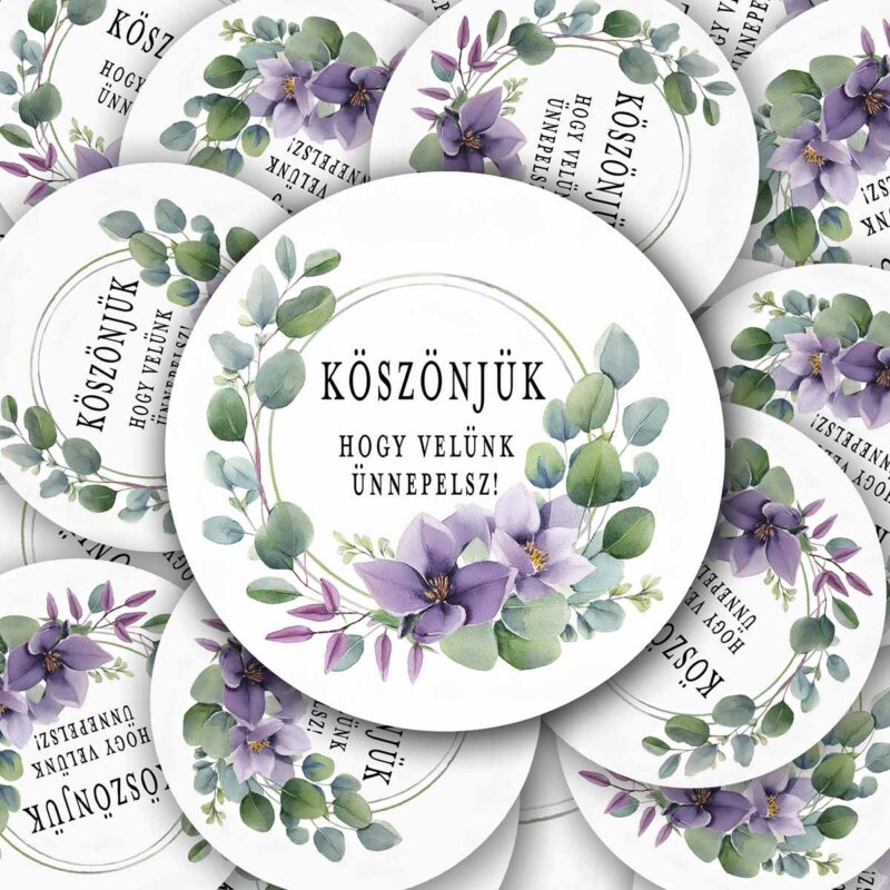 Klemátisz virágmintás esküvői matrica csomag  Köszünjük
